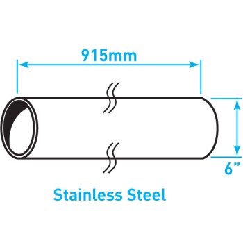 Air Intake Stainless Steel Tube, Straight, Plain End - 6" x 36"